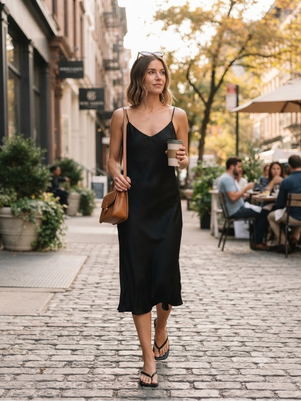 FOURTEENTH PLACE Black Satin Slip Midi Dress Small CBK 90s Minimal Parisian Chic